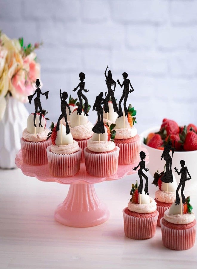 Incrizma 24 PCS Black Glitter 70s Disco Cupcake Toppers - Disco Dancing Cupcake Picks - Cake Decorations for Music Theme Wedding & Birthday Party Supplies (70s Disco Dancing, 24) - Image 5